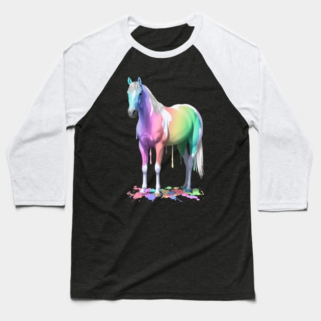 Pastel Rainbow Colors Wet Paint Pinto Horse Baseball T-Shirt by csforest